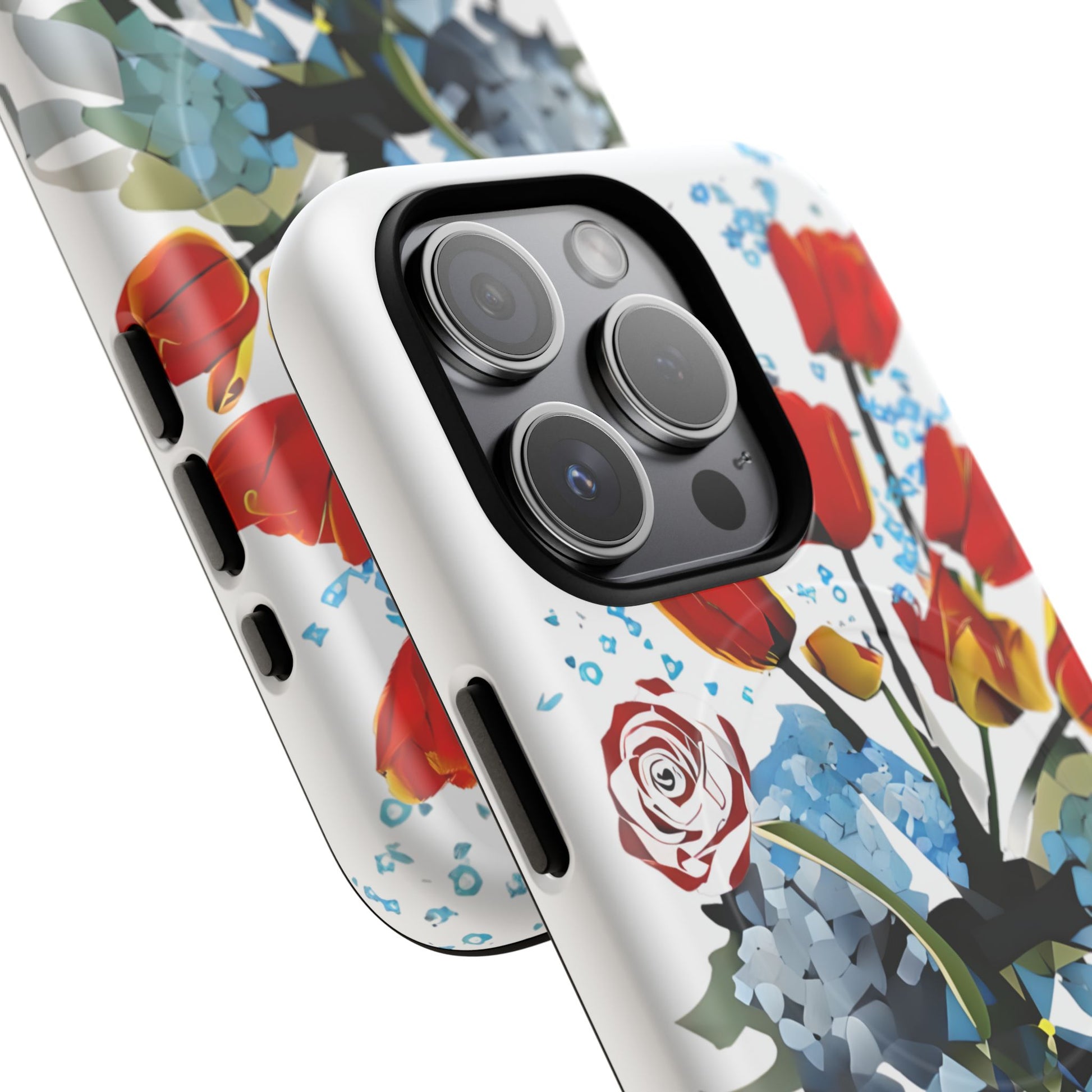 Bouquet Brilliance - Artistic Floral iPhone 15 Pro MagSafe Phone Case - Vibrant Tulip, Rose & Hydrangea Design