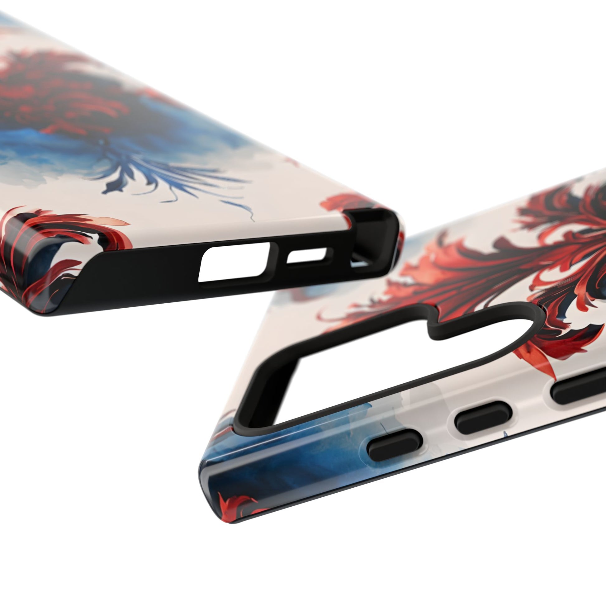 Crimson Plume - Bold Artistic Feather Samsung Galaxy S24 Ultra Tough Phone Case - Dramatic Red & Blue Design