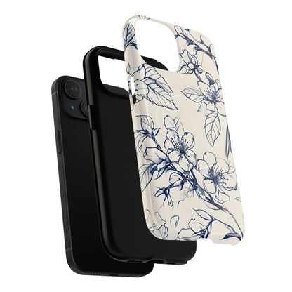 Blossom Sketch - Artistic Blue Floral - iPhone MagSafe Phone Case - Botanical Design