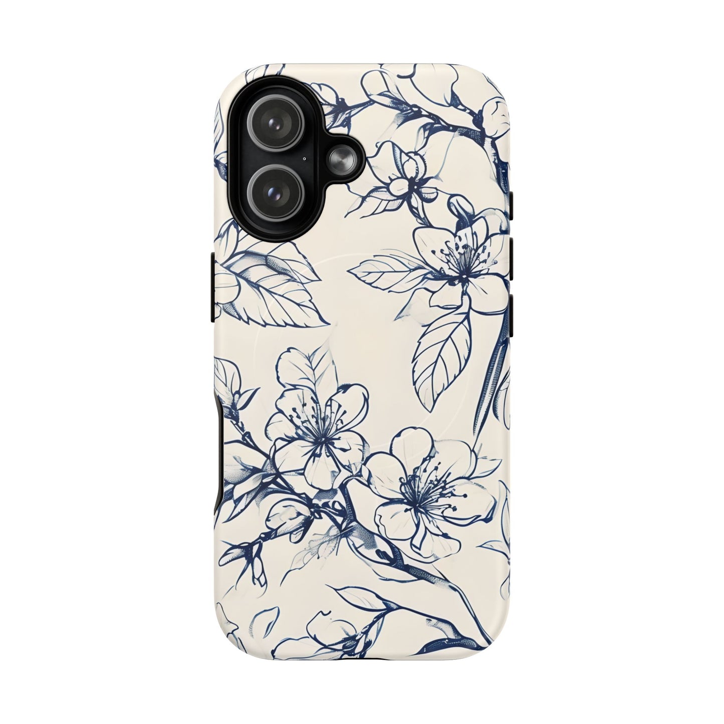Blossom Sketch - Artistic Blue Floral - iPhone MagSafe Phone Case - Botanical Design