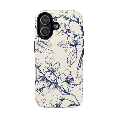 Blossom Sketch - Artistic Blue Floral - iPhone MagSafe Phone Case - Botanical Design