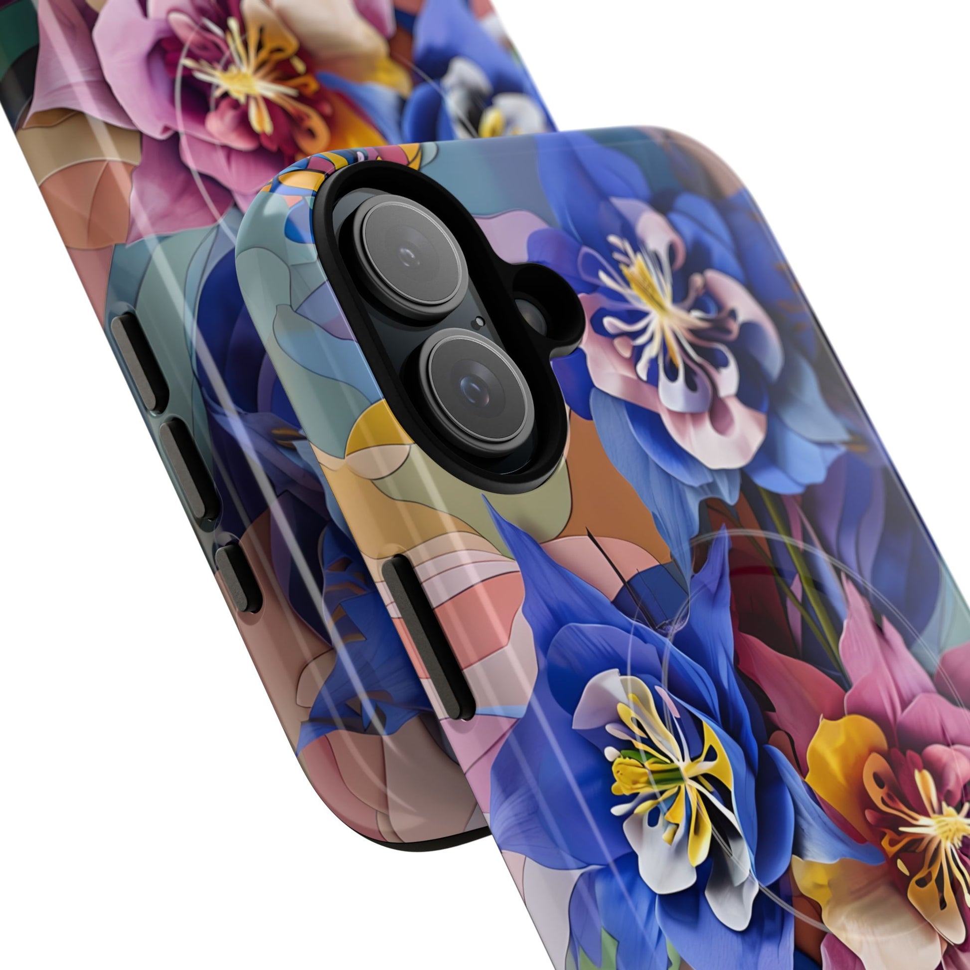 Blue Columbine Carnivale - Artistic Floral & Butterfly iPhone 16 Plus MagSafe Phone Case - Vibrant Botanical Design