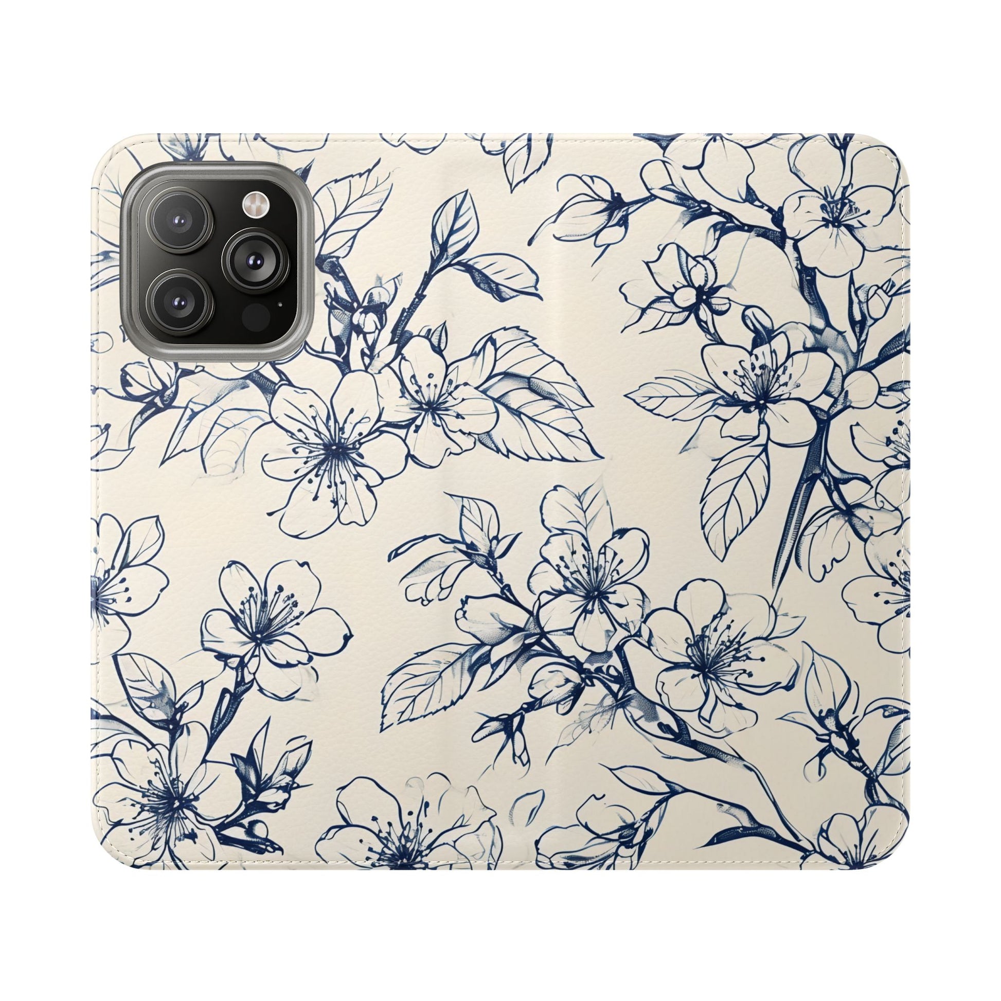 Blossom Sketch - Minimalist Floral Flip Phone Case for iPhone 14 Pro Max