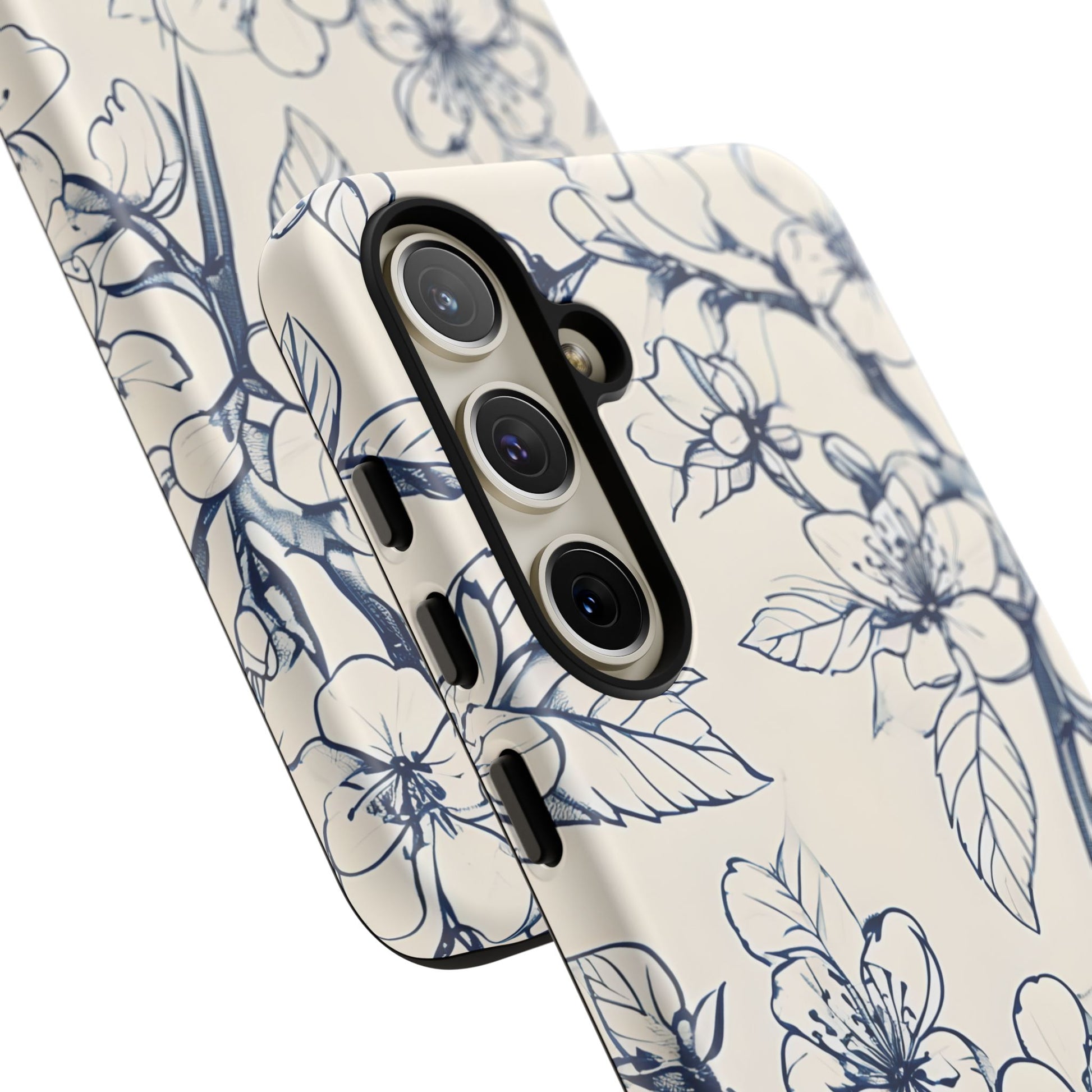 Blossom Sketch - Artistic Blue Floral Samsung Galaxy S24 Plus Tough Phone Case - Hand-Drawn Botanical Design