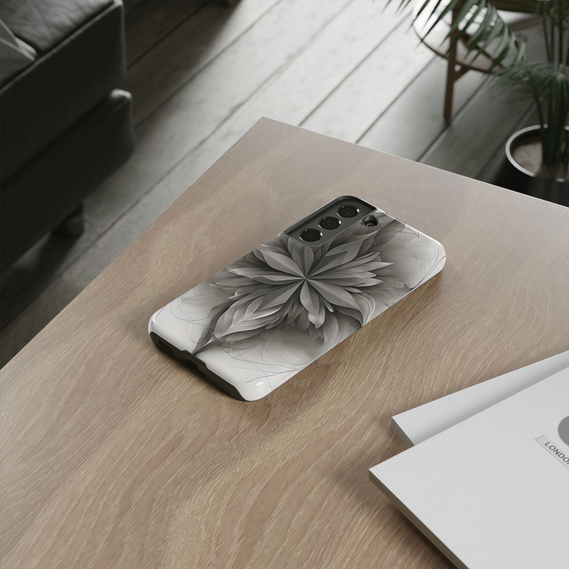 Silver Lotus - Elegant Monochrome Floral Samsung Galaxy S22 Tough Phone Case - Modern Lotus Design