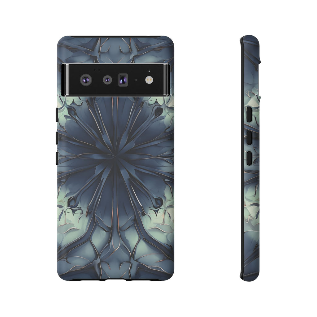 Indigo Mosaic - Artistic Kaleidoscope Collection Artistic Floral - Google Pixel 6 Pro Tough Phone Case - Bold Blue Symmetrical Design