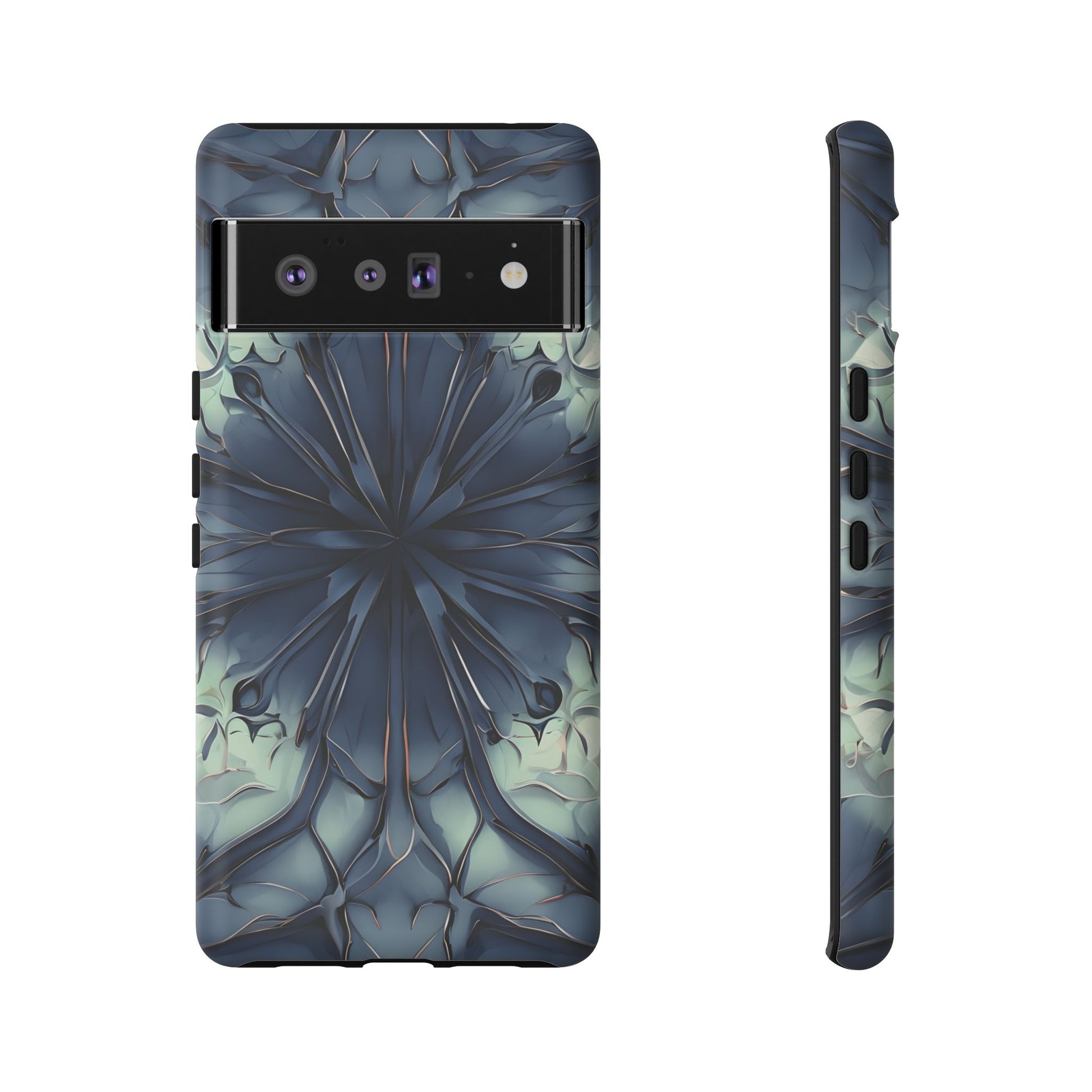Indigo Mosaic - Artistic Kaleidoscope Collection Artistic Floral - Google Pixel 6 Pro Tough Phone Case - Bold Blue Symmetrical Design