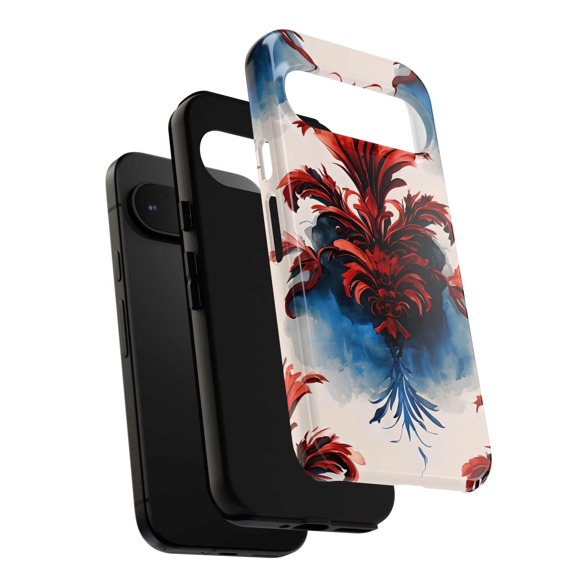 Crimson Plume - Bold Artistic Feather Google Pixel 9 Tough Phone Case - Dramatic Red & Blue Design