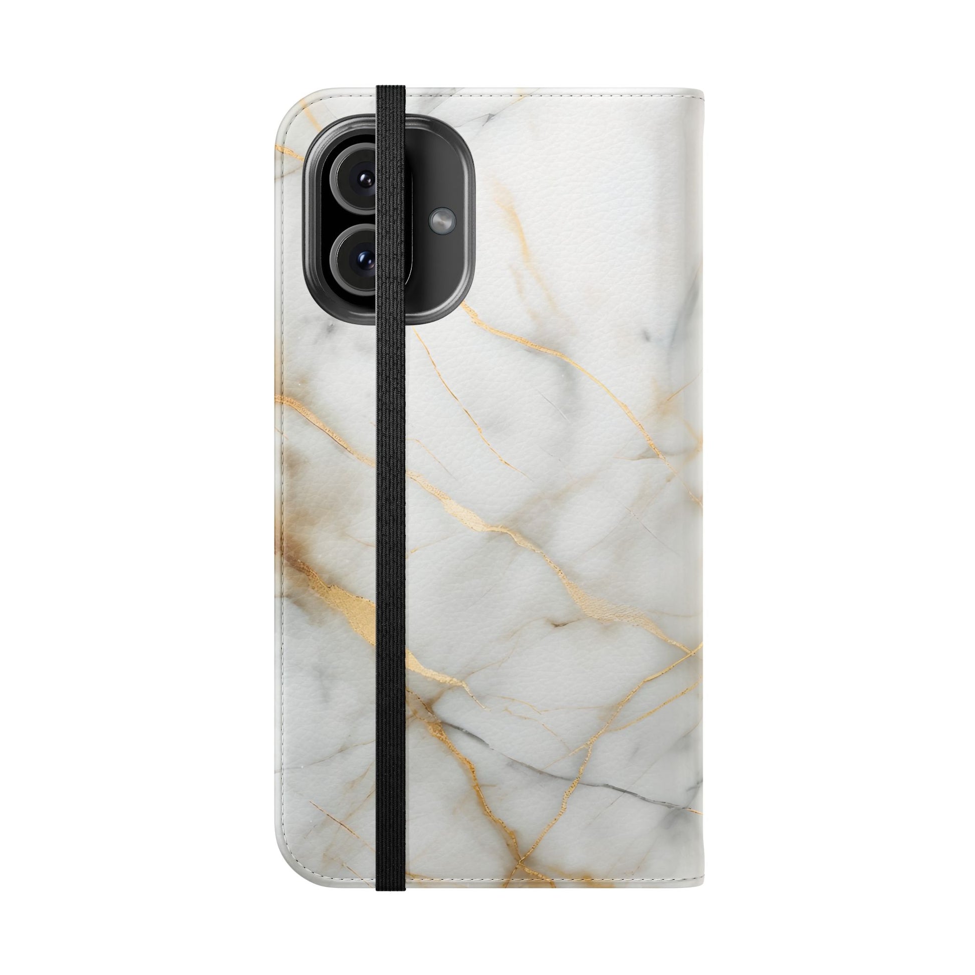 Golden Vein Wallet Phone Case - Gold & White Marble Design - Flip Cover for iPhone 16 Plus