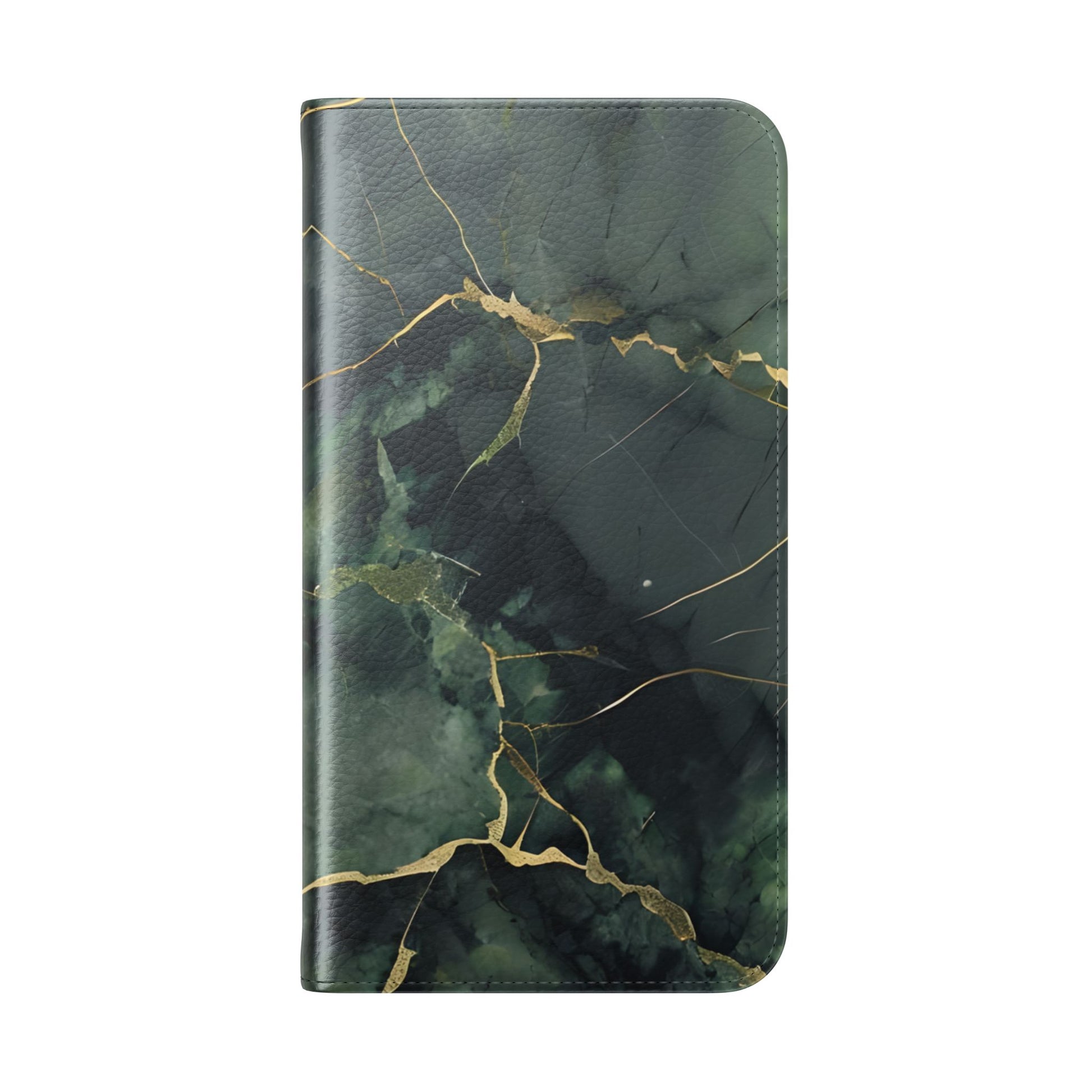 Verdant Vein - Green Marble Design Wallet Phone Case for iPhone 14