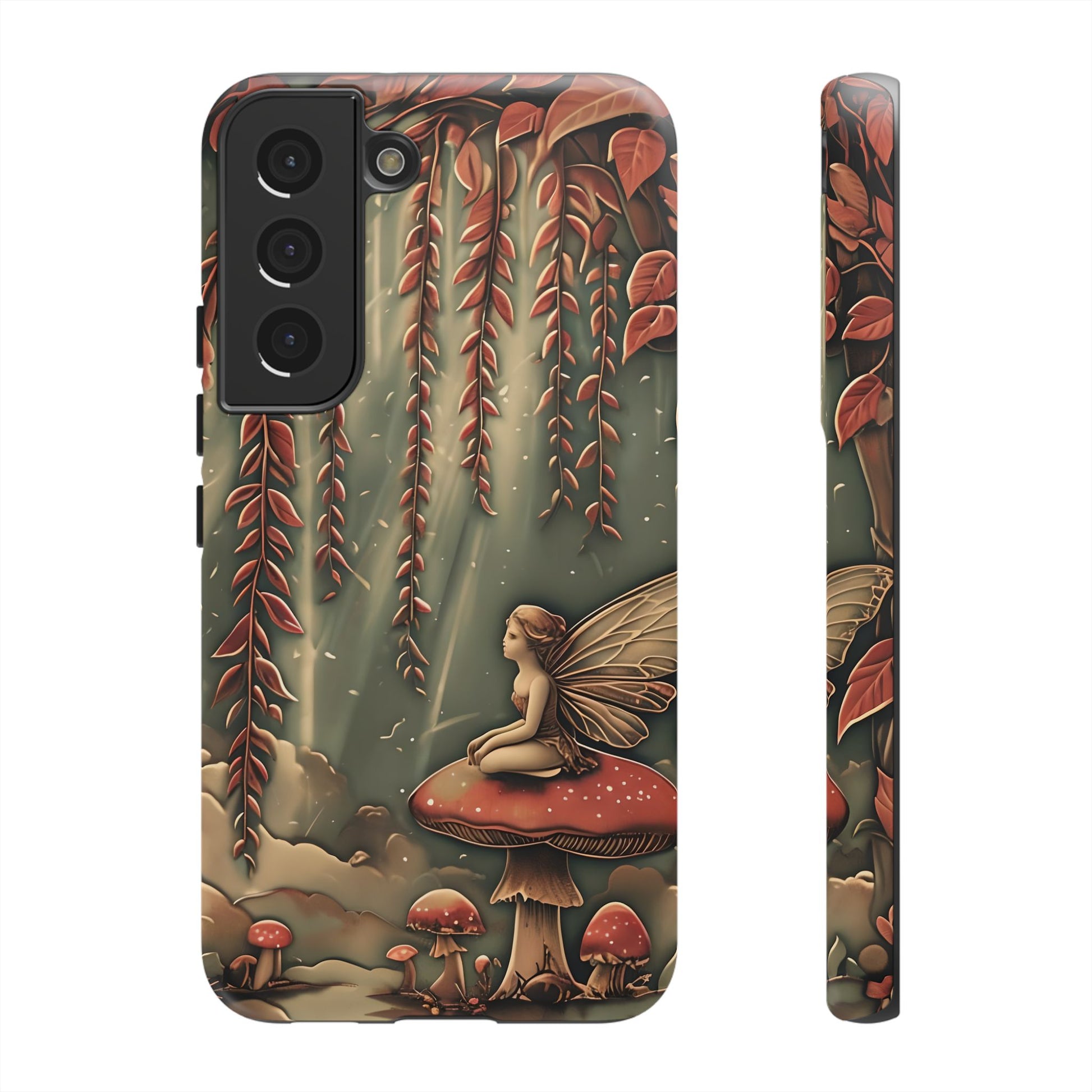 Willow Whisper - Tranquil Nature Art Samsung Galaxy S22 Tough Phone Case - Serene Willow Tree & Meditative Figure Design