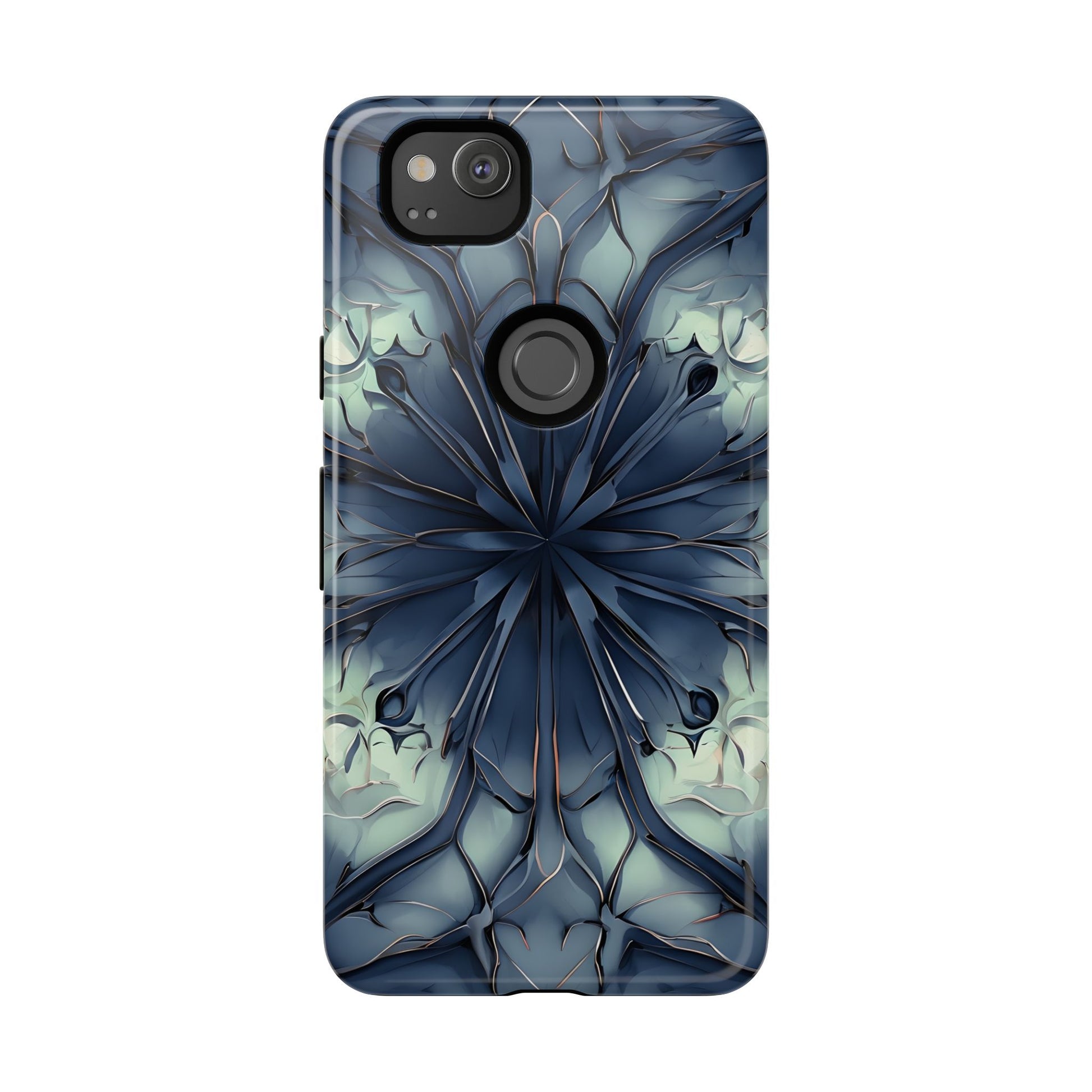 Indigo Mosaic - Artistic Kaleidoscope Collection Artistic Floral - Google Pixel 2 Tough Phone Case - Bold Blue Symmetrical Design