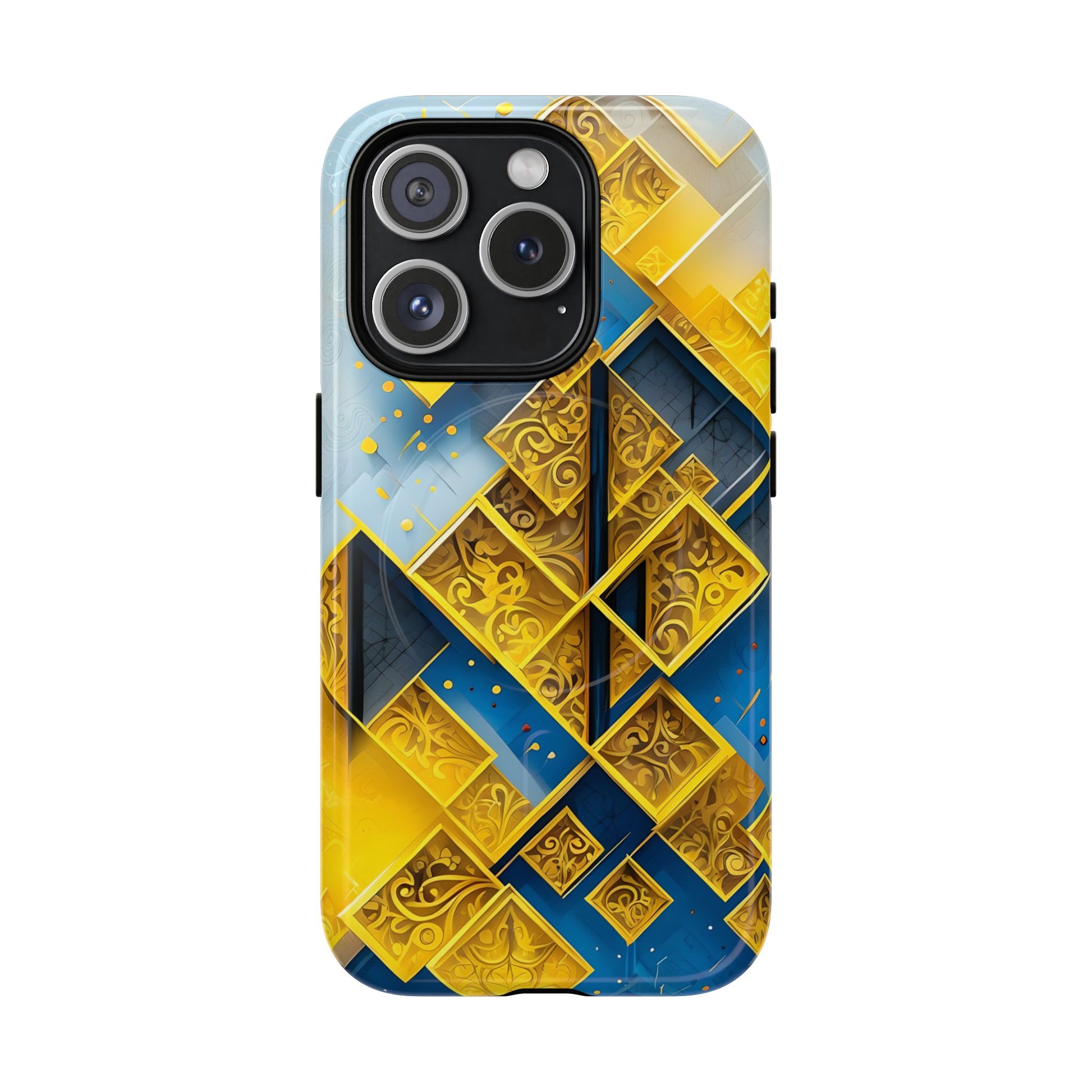 Golden Ascent Luxe Geometric iPhone 15 Pro - MagSafe Compatible - Elegant Abstract Gold Design