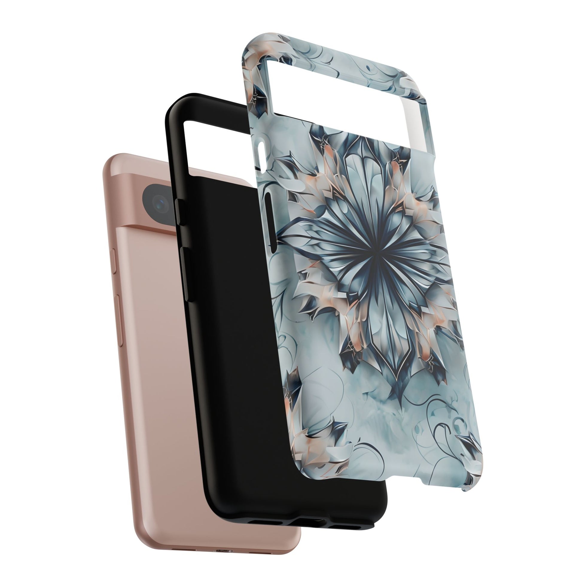 Indigo Mirage - Artistic Kaleidoscope Collection Artistic Floral - Google Pixel 8 Tough Phone Case - Bold Indigo Symmetrical Design