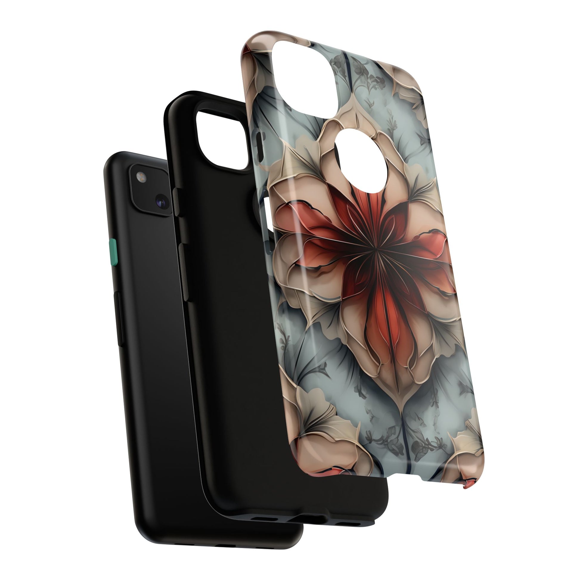 Ember Bloom - Kaleidoscope Collection Artistic Floral - Google Pixel 4a Tough Phone Case - Fiery Symmetrical Design