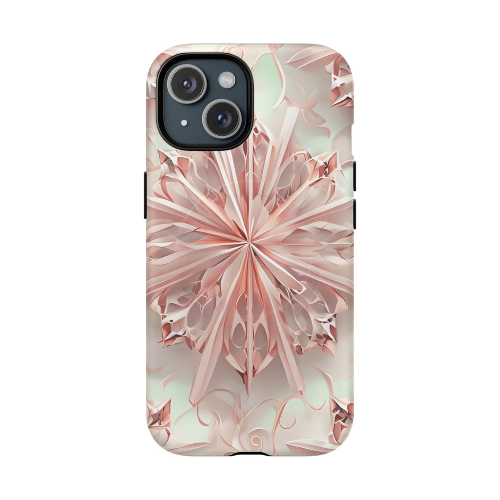 Blush Frost iPhone 15 - Kaleidoscope Collection of MagSafe Compatible - Soft Pink Geometric Floral Design