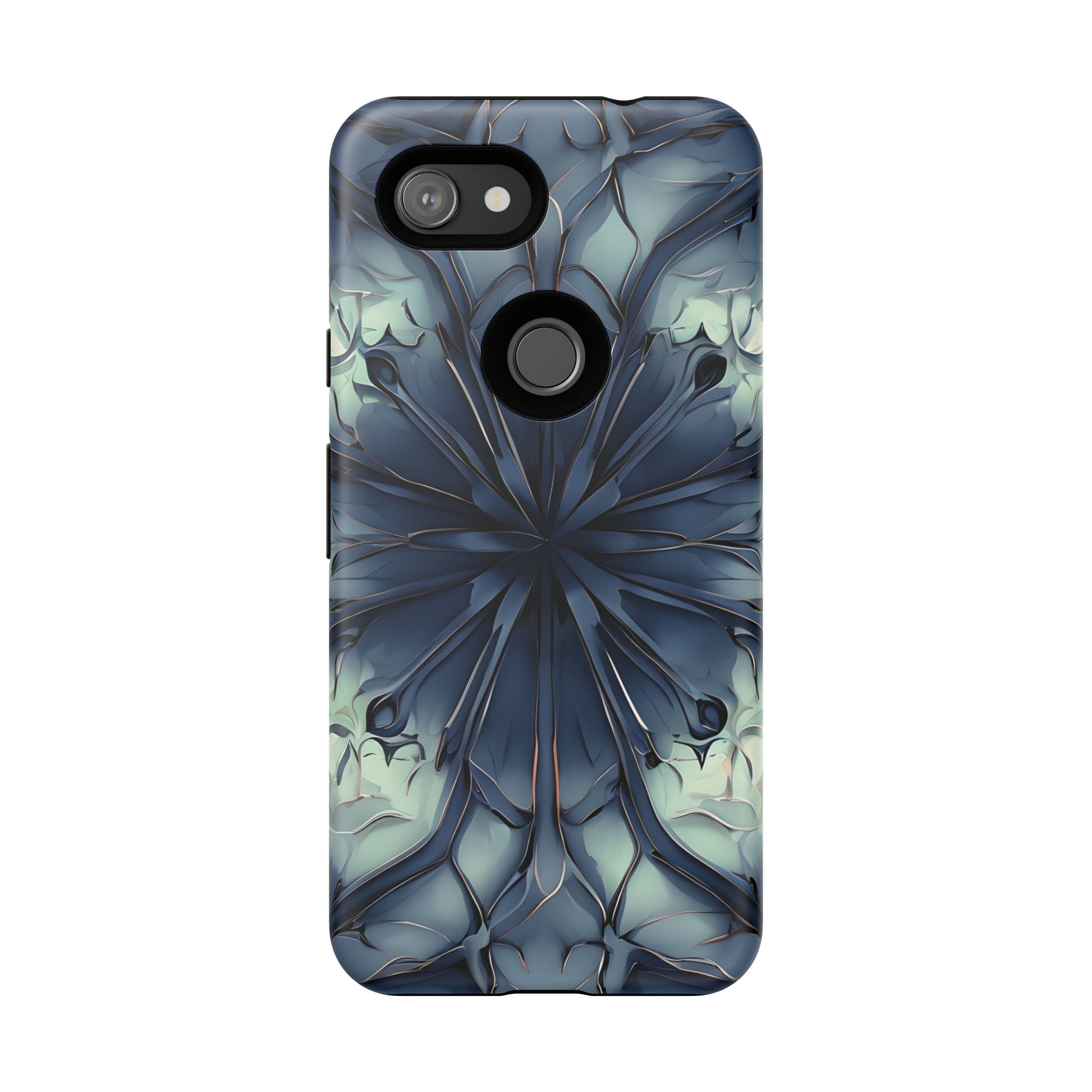 Indigo Mosaic - Artistic Kaleidoscope Collection Artistic Floral - Google Pixel 3a Tough Phone Case - Bold Blue Symmetrical Design