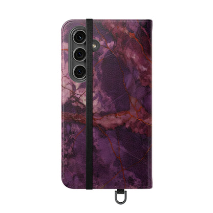 Amethyst Current Wallet Phone Case - Elegant Purple Marble Flip Cover for Samsung Galaxy