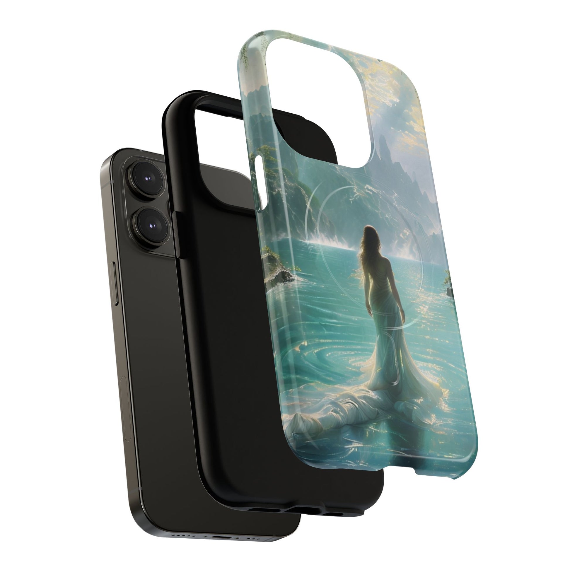 Celestial Tides - Dreamscape Art iPhone 14 Pro MagSafe Phone Case -Ethereal Woman & Fantasy Landscape Design