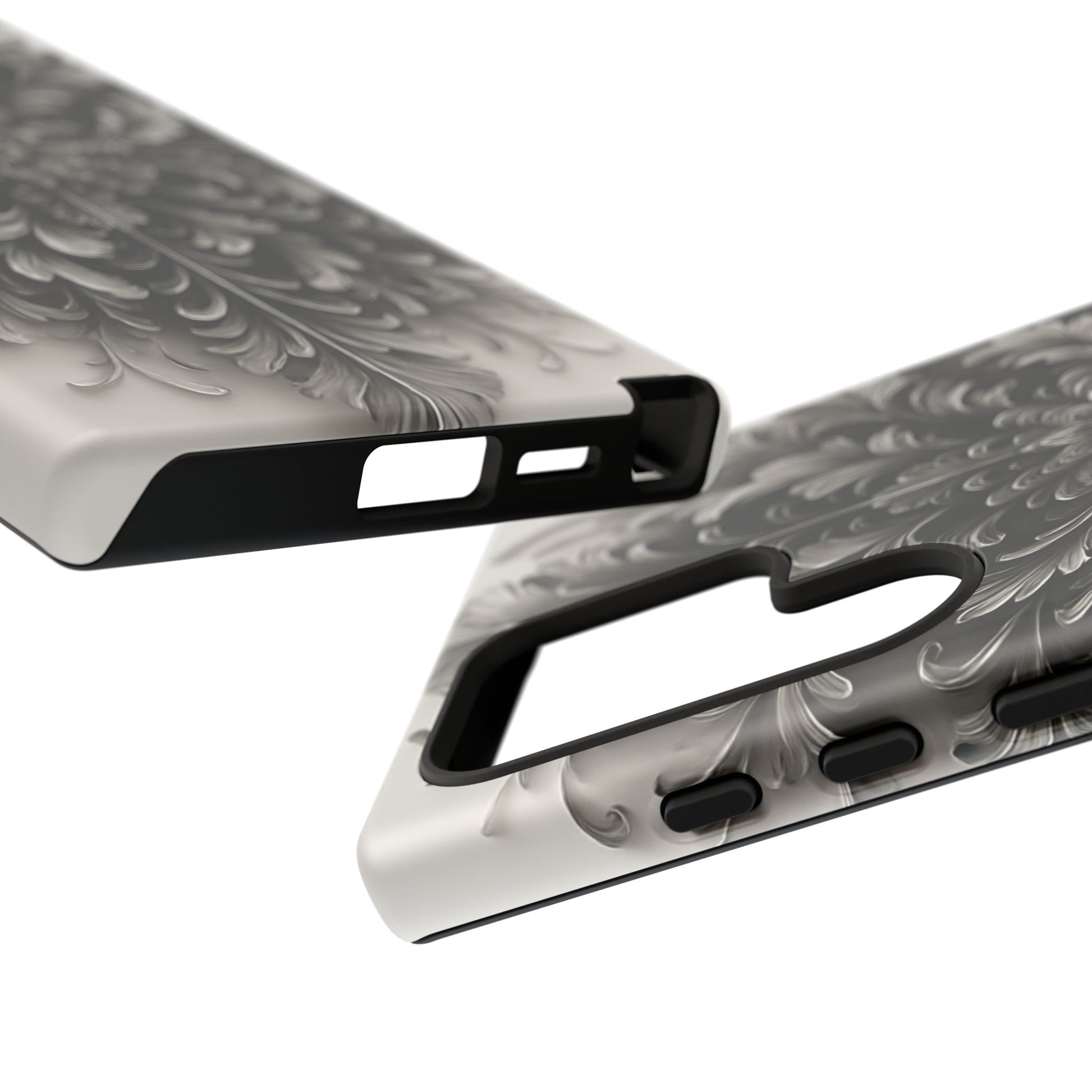Obsidian Bloom - Elegant Black & White Samsung Galaxy S24 Ultra Tough Phone Case - Intricate Mandala Flower Design