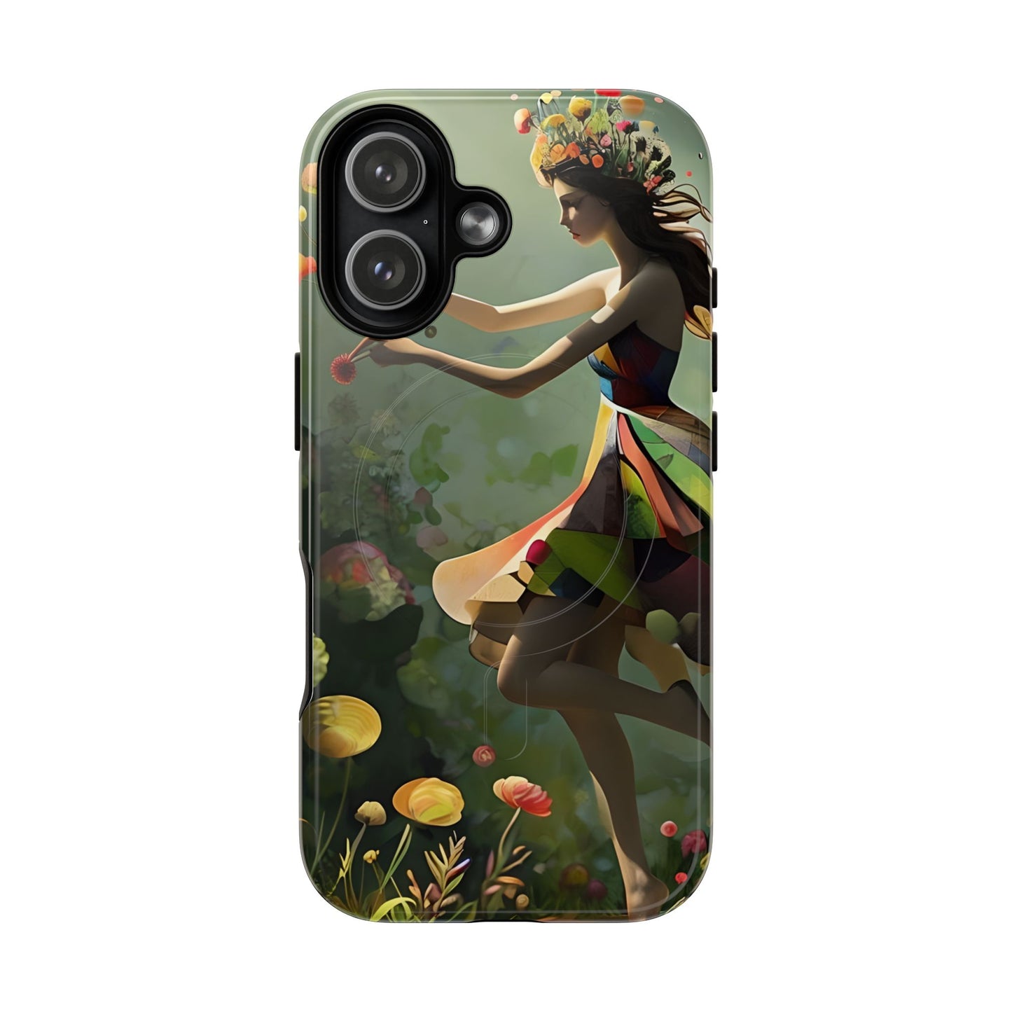 Dancing Wildflower Muse iPhone - Artistic Floral Fantasy Cover - MagSafe Compatible - Whimsical Nature-Inspired Protective Accessory