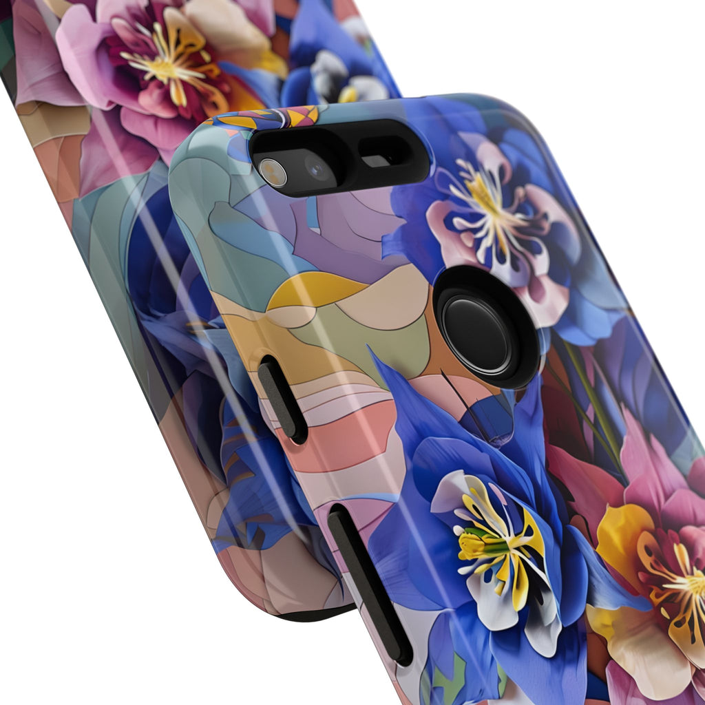 Blue Columbine Carnivale - Artistic Floral & Butterfly Google Pixel Tough Phone Case - Vibrant Botanical Design