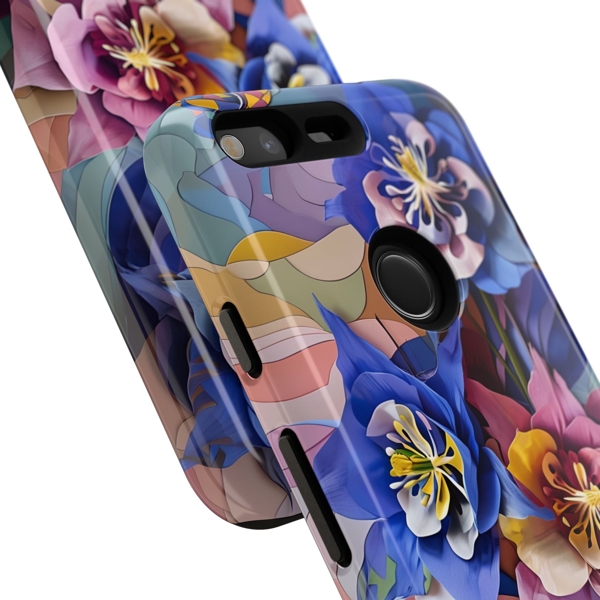 Blue Columbine Carnivale - Artistic Floral & Butterfly Google Pixel Tough Phone Case - Vibrant Botanical Design