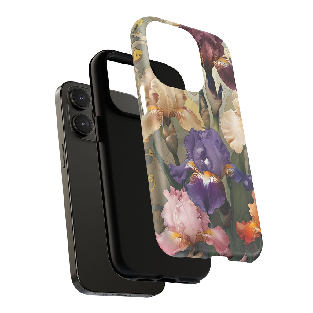 Iris Reverie - Elegant Painterly - iPhone 14 Pro - MagSafe Compatible - Artistic Purple & Cream Iris Design
