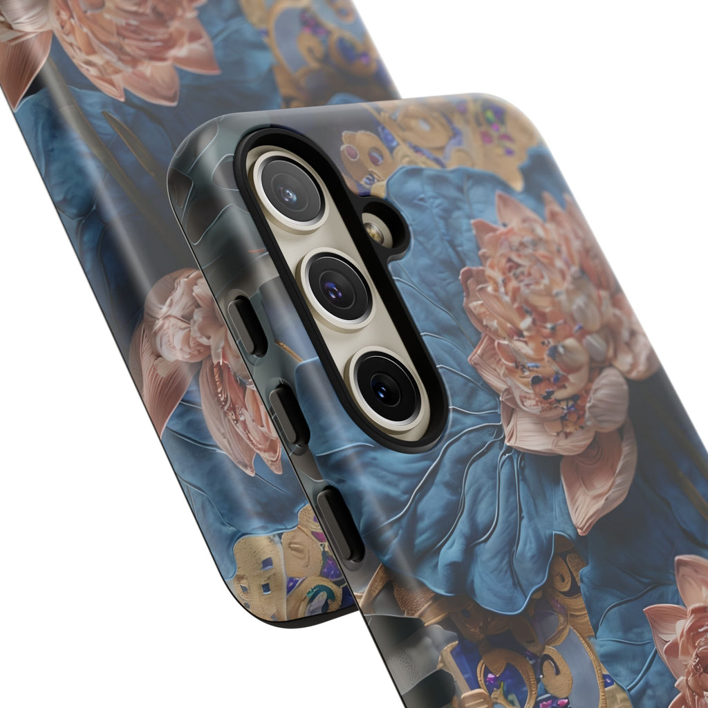 Peony Midnight Tapestry - Samsung Galaxy S24 Plus - Elegant Blue & Blush Artful Phone Cover