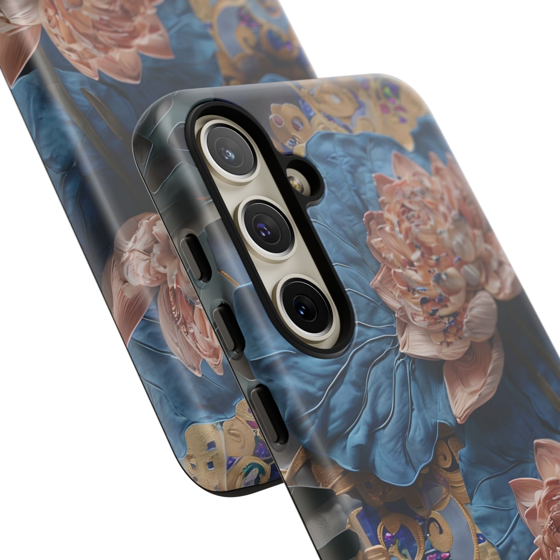 Peony Midnight Tapestry - Samsung Galaxy S24 Plus - Elegant Blue & Blush Artful Phone Cover
