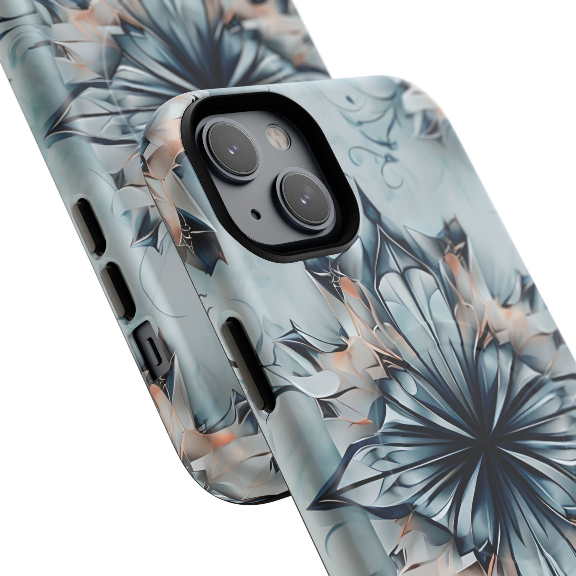 Indigo Mirage - Artistic Kaleidoscope Collection Artistic Floral - iPhone 14 Plus MagSafe Phone Case -Bold Indigo Symmetrical Design