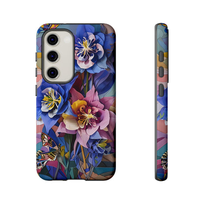 Blue Columbine Carnivale - Artistic Floral & Butterfly Samsung Ultra Tough Phone Case - Vibrant Botanical Design