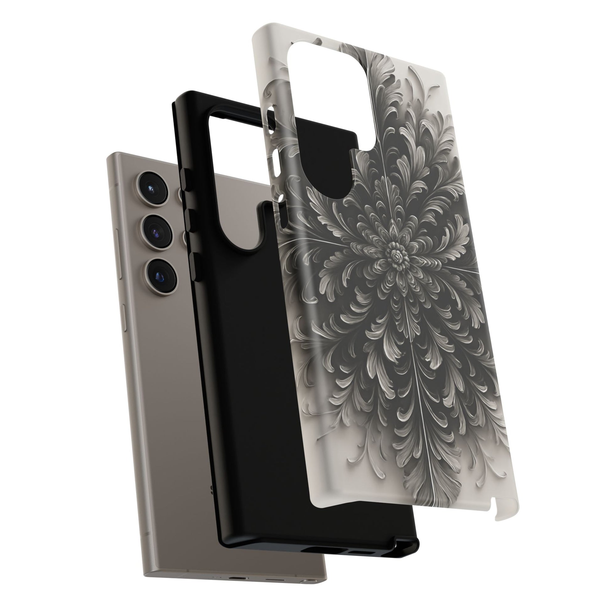 Obsidian Bloom - Elegant Black & White Samsung Galaxy S24 Ultra Tough Phone Case - Intricate Mandala Flower Design