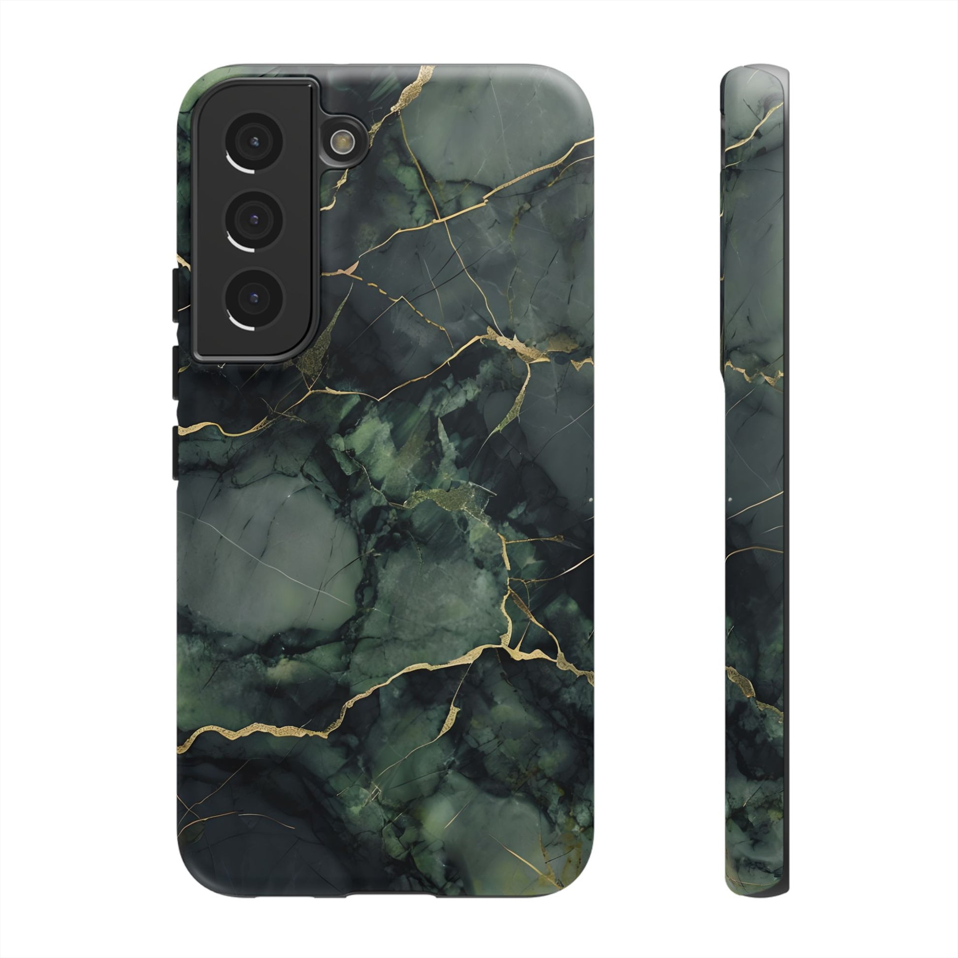 Verdant Vein Tough Case for Samsung Galaxy S22 - Green Marble with Gold Vein Protective Cover