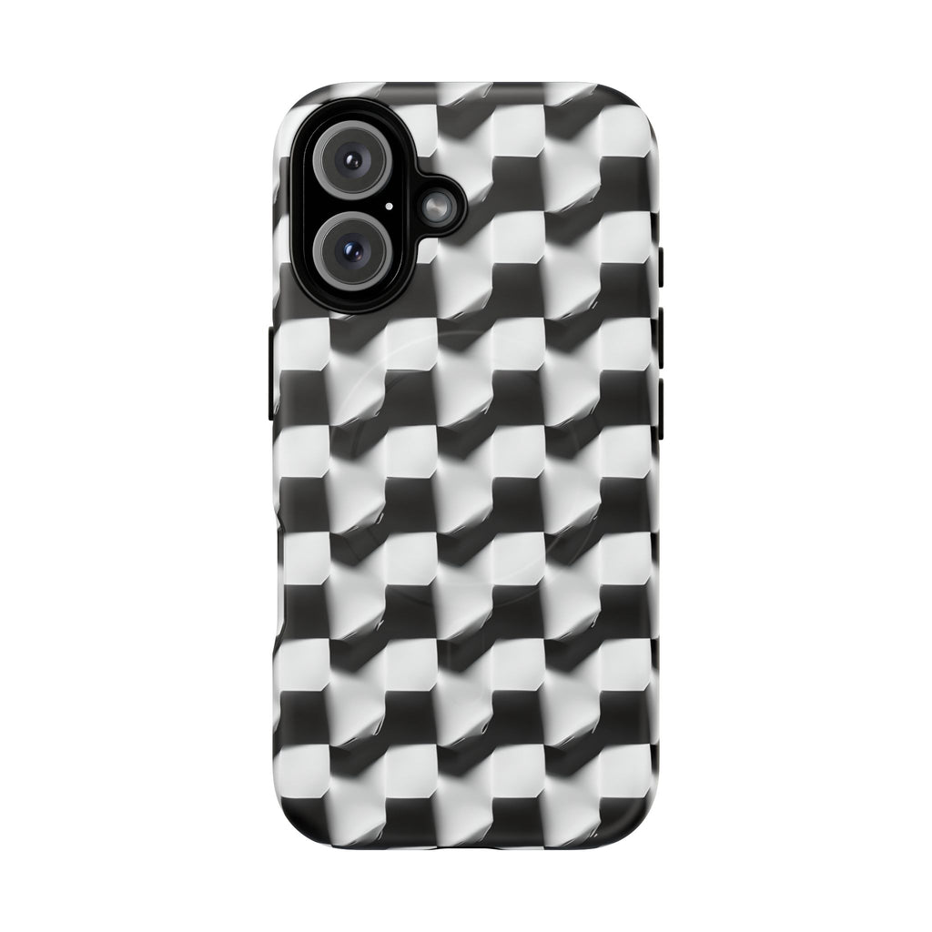 Monochrome Grid - iPhone 16 MagSafe Phone Case - Bold, Modern Black & White Design