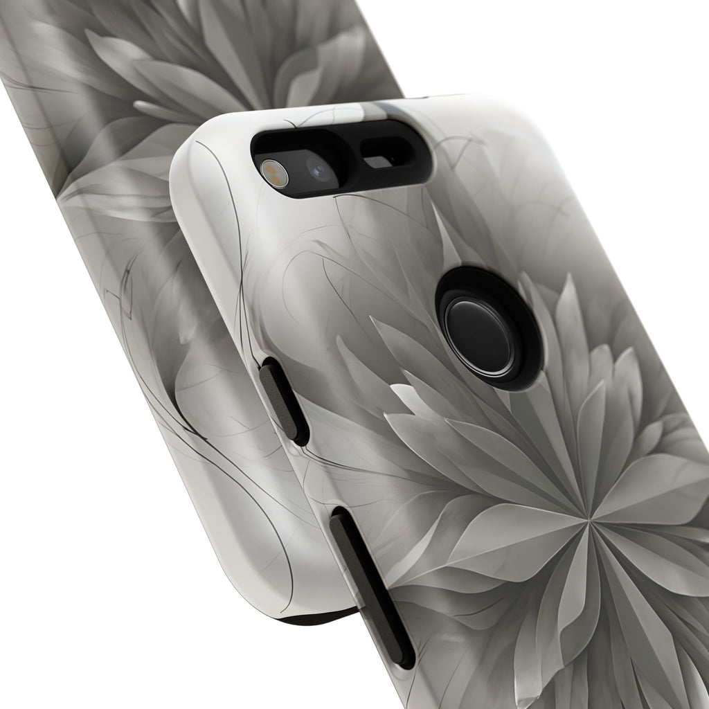 Silver Lotus - Elegant Monochrome Floral Google Pixel Tough Phone Case - Modern Lotus Design