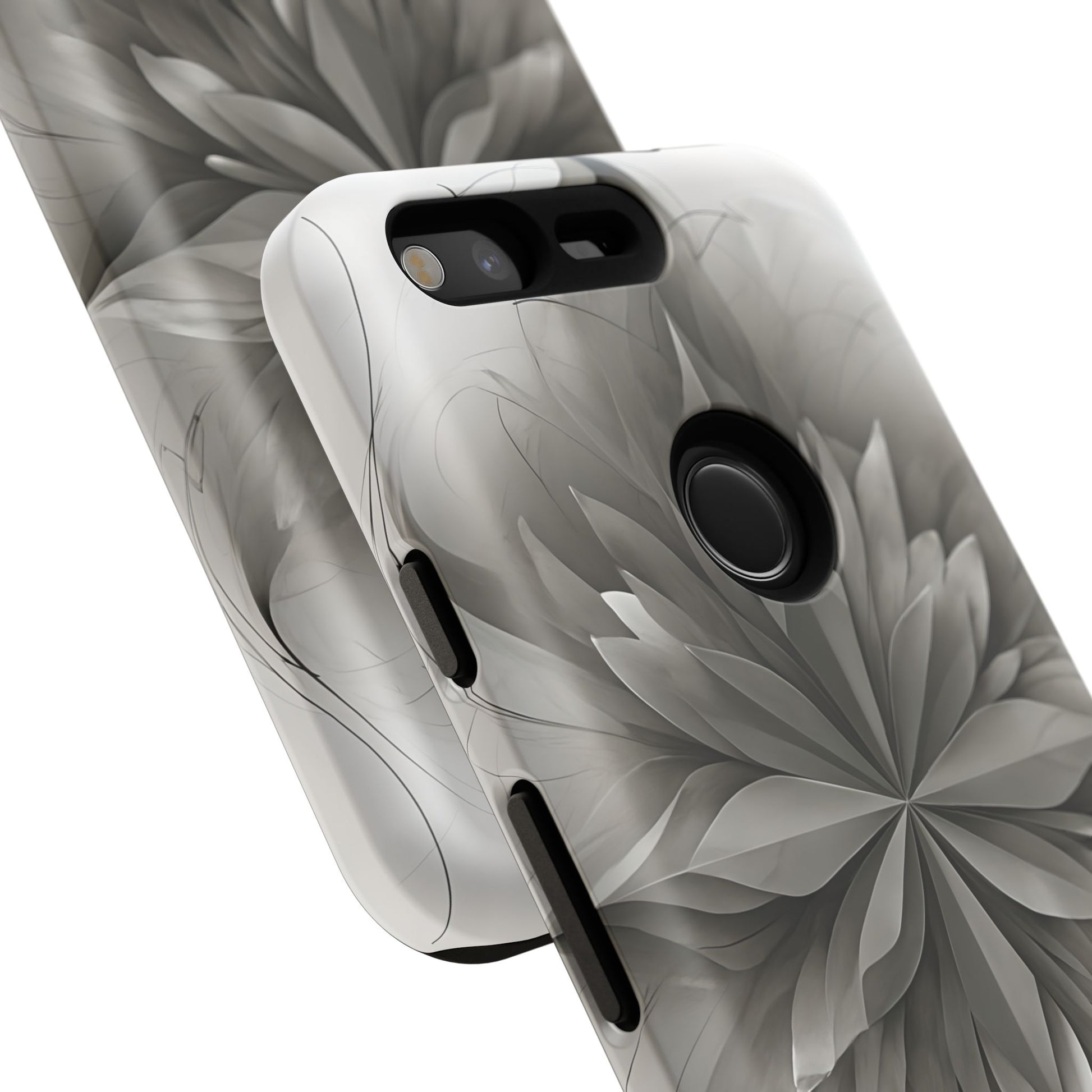 Silver Lotus - Elegant Monochrome Floral Google Pixel Tough Phone Case - Modern Lotus Design