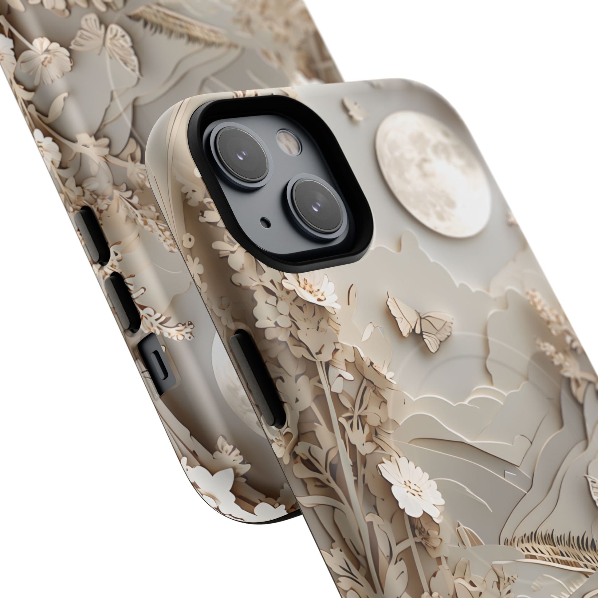 Moonlit Garden - Elegant Neutral Floral iPhone 14 Plus MagSafe Phone Case - Painterly Botanical & Moon Design