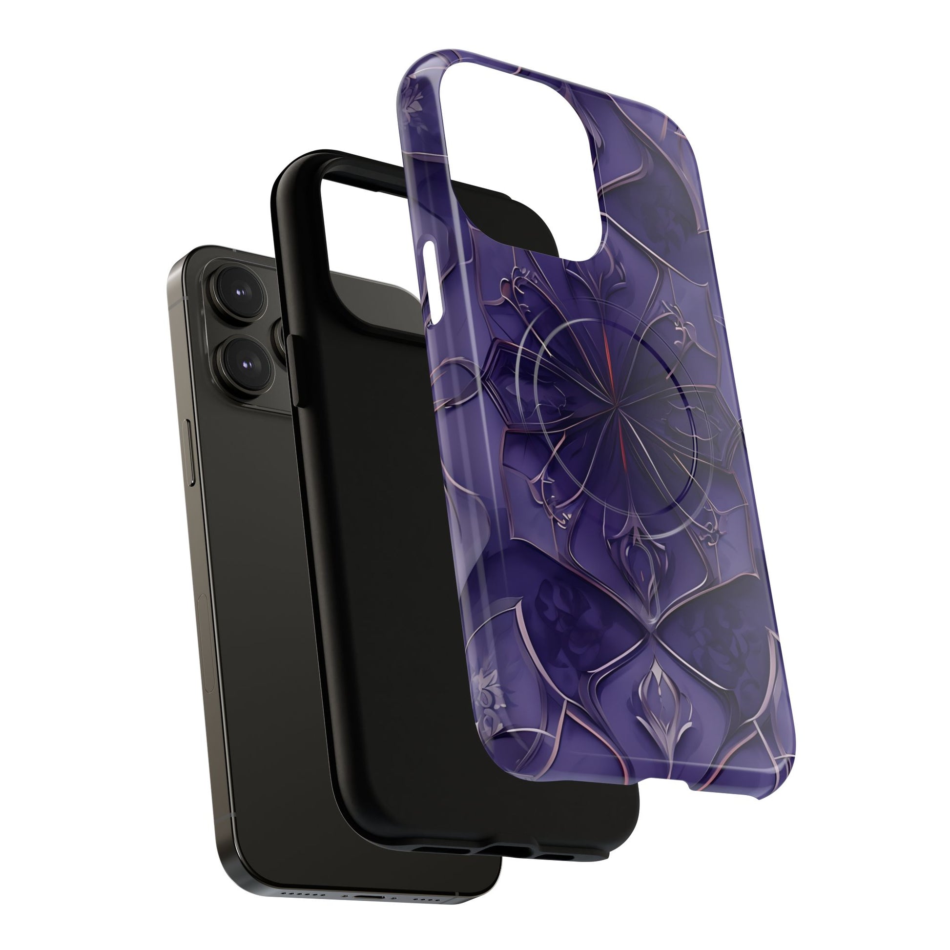Violet Nebula - Kaleidoscope Collection Artistic Floral Burst - iPhone 14 Pro Max MagSafe Phone Case -Bold Purple Symmetrical Design