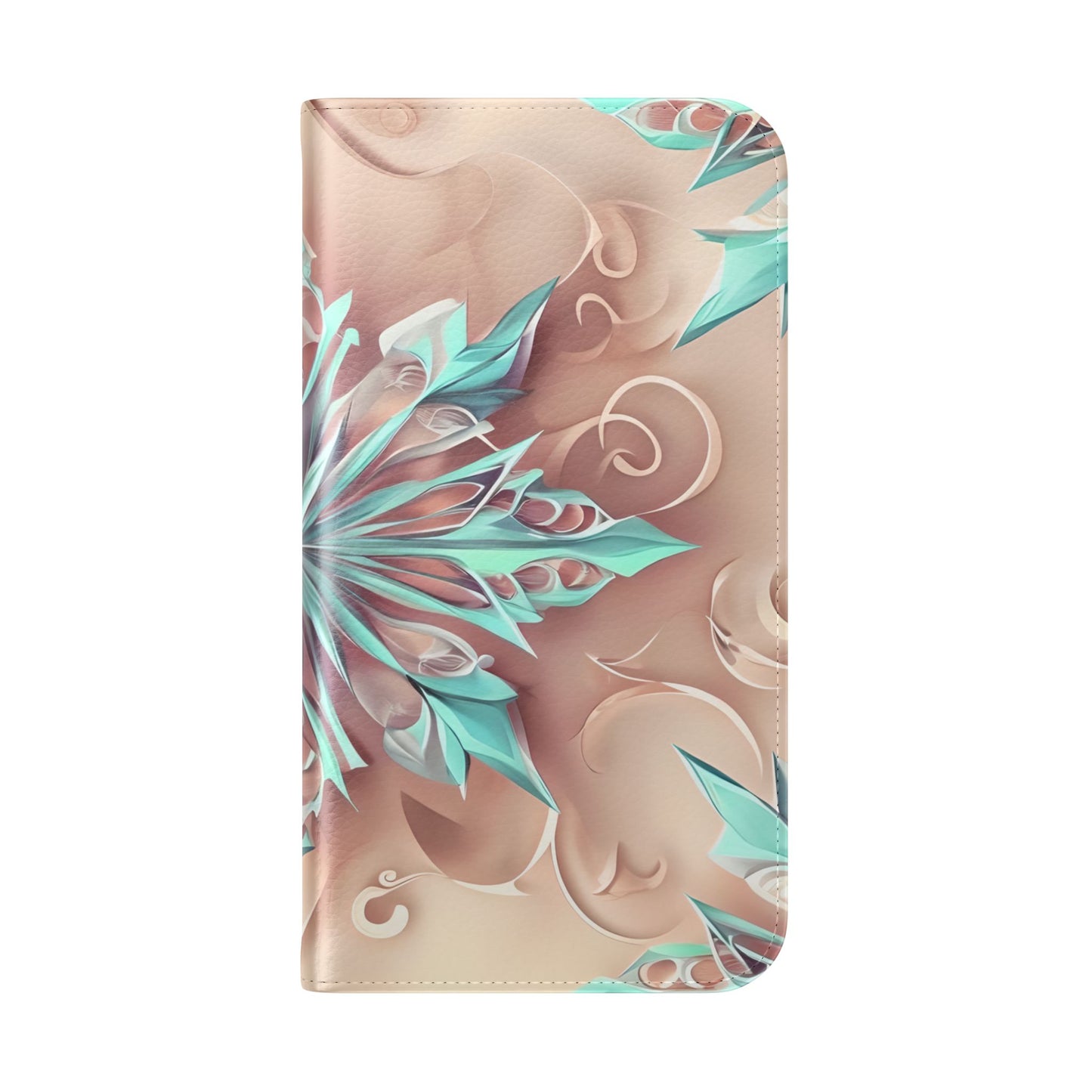 Frosted Petals iPhone Wallet Case - Soft Floral Kaleidoscope Design in Blush & Aqua
