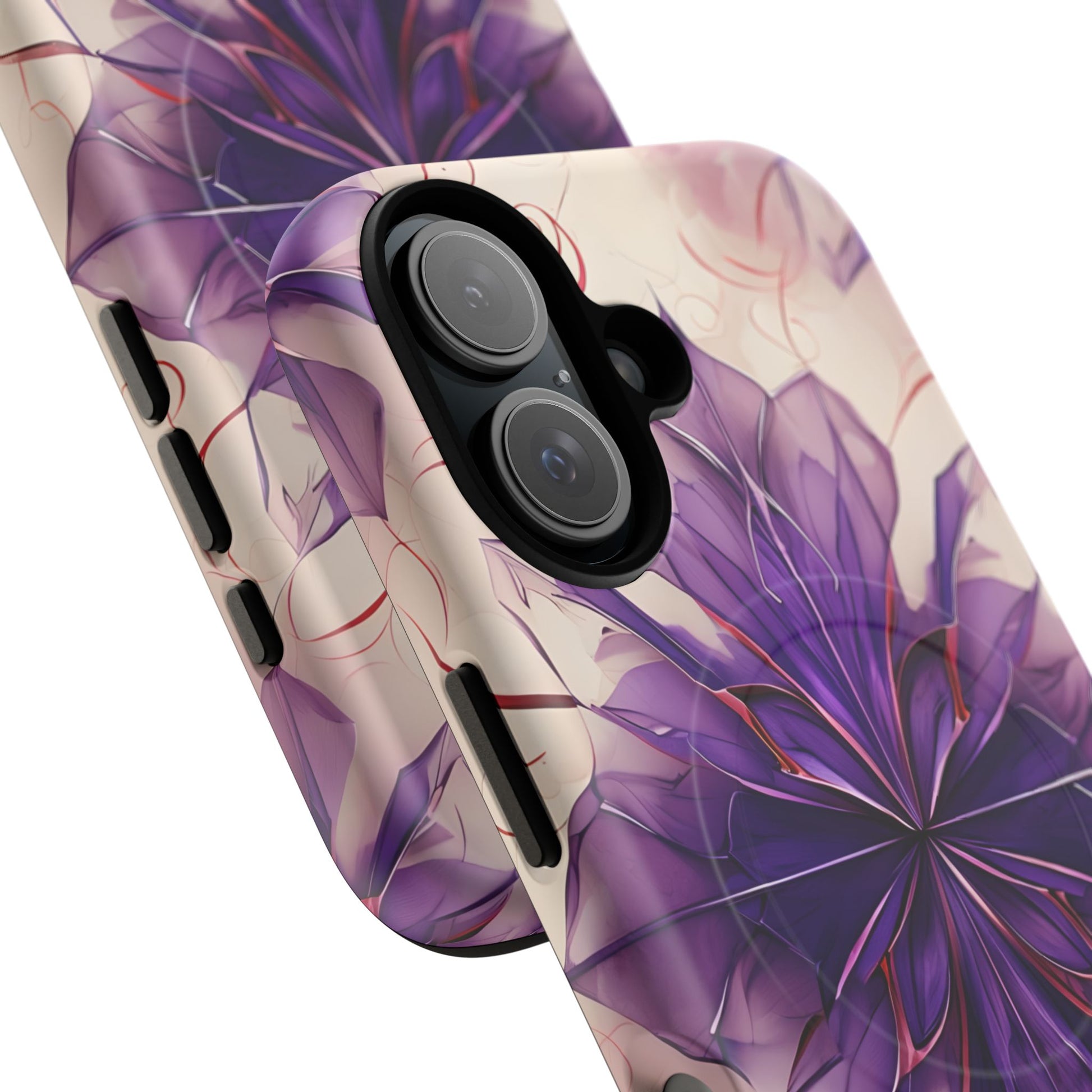 Violet Reverie - Kaleidoscope Collection Artistic Floral Burst - iPhone 16 MagSafe Phone Case - Bold Purple Symmetrical Design
