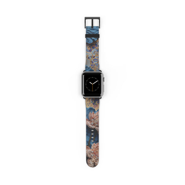 Peony Midnight Tapestry Designer Apple Watch Band - Premium Custom Strap for Series 1-9, SE & Ultra - Artistic Vegan Leather