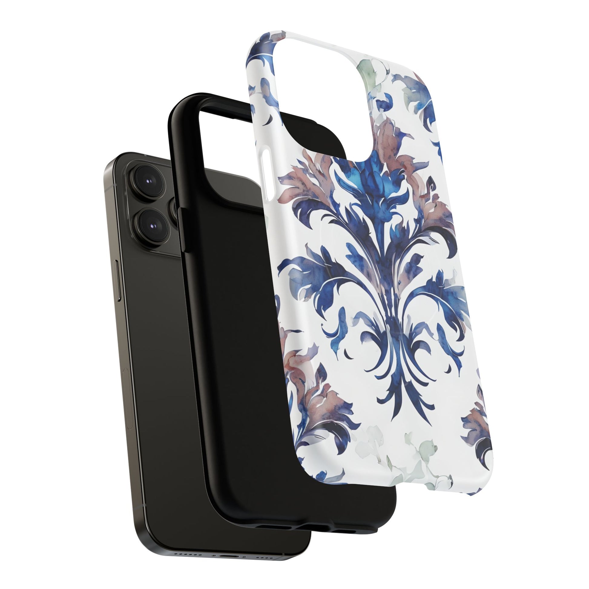 Delft Reverie - Elegant Blue & White iPhone 14 Pro Max MagSafe Phone Case - Dutch Delftware-Inspired Floral Design