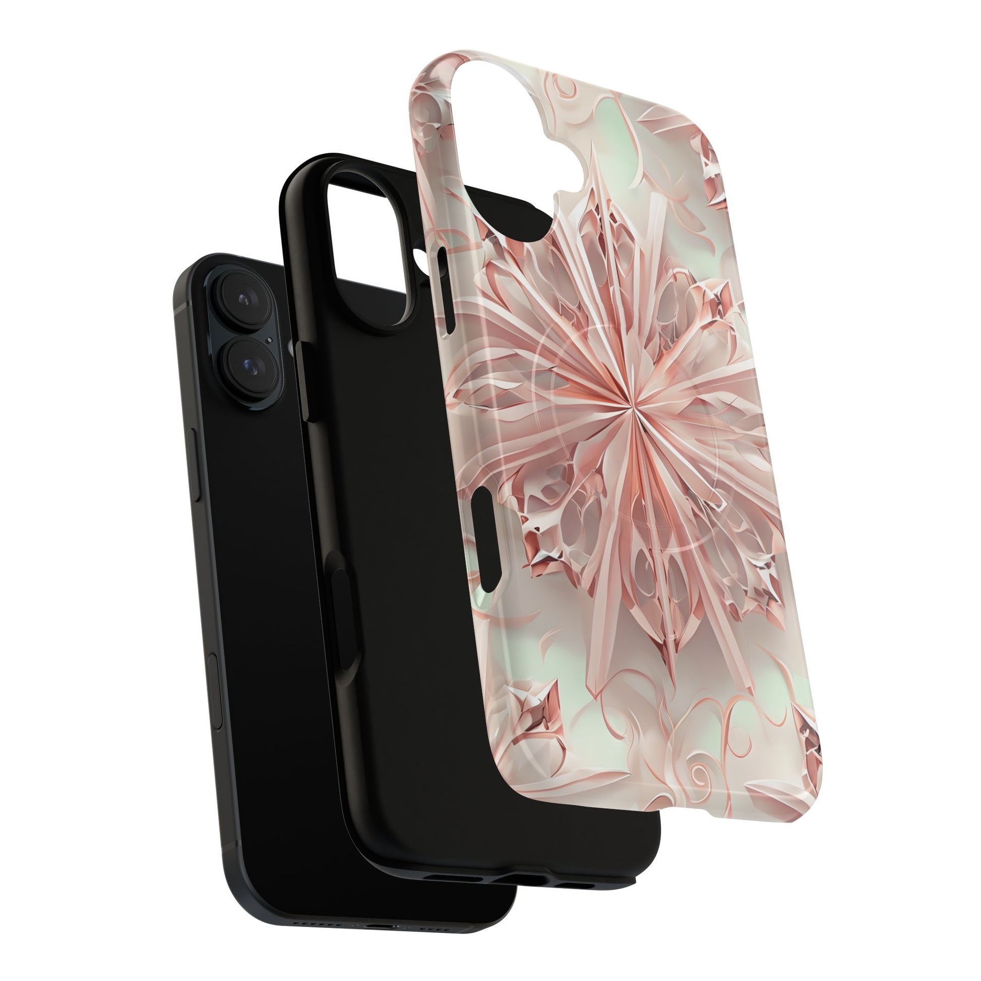 Blush Frost iPhone 16 Plus - Kaleidoscope Collection of MagSafe Compatible - Soft Pink Geometric Floral Design