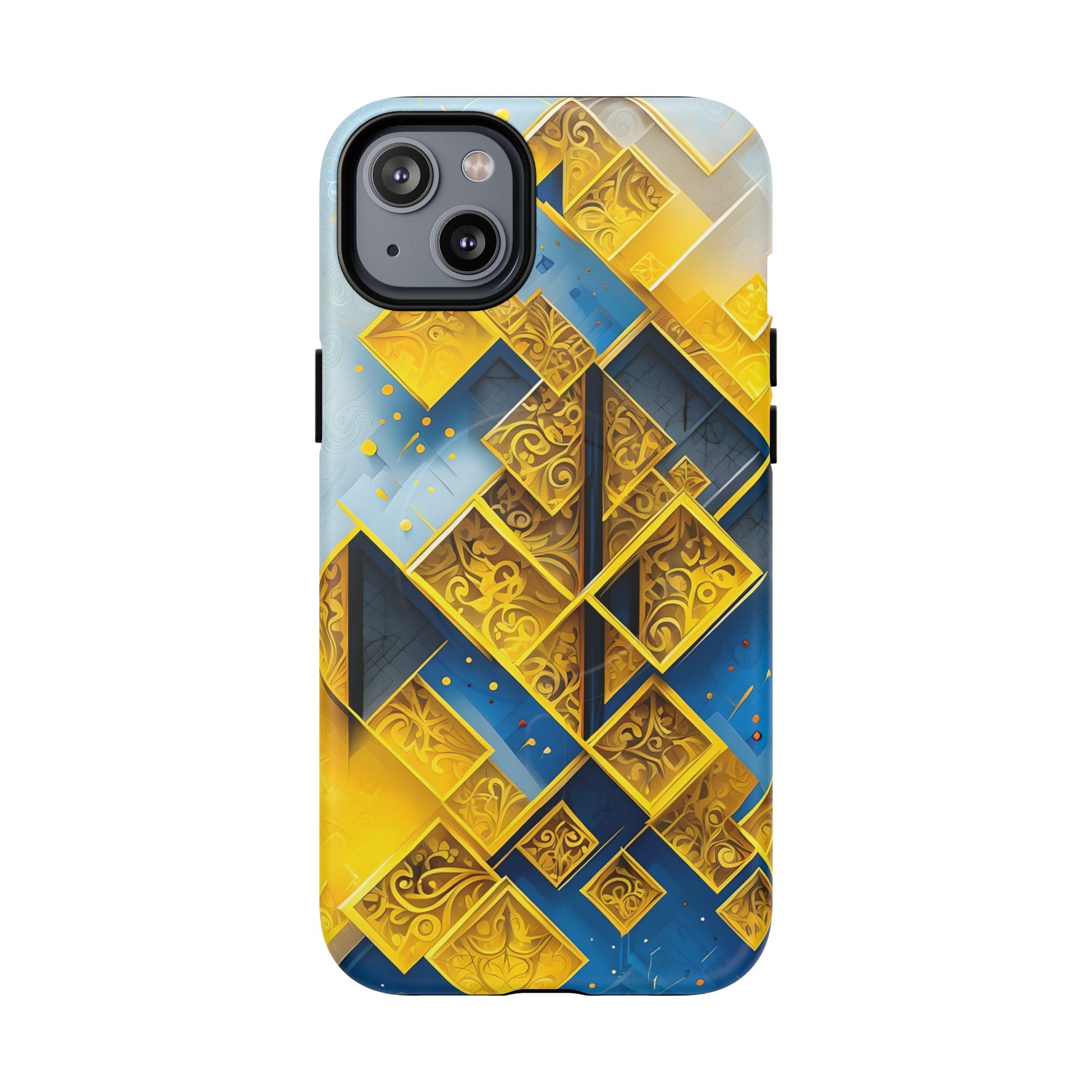Golden Ascent Luxe Geometric iPhone 14 Plus - MagSafe Compatible - Elegant Abstract Gold Design