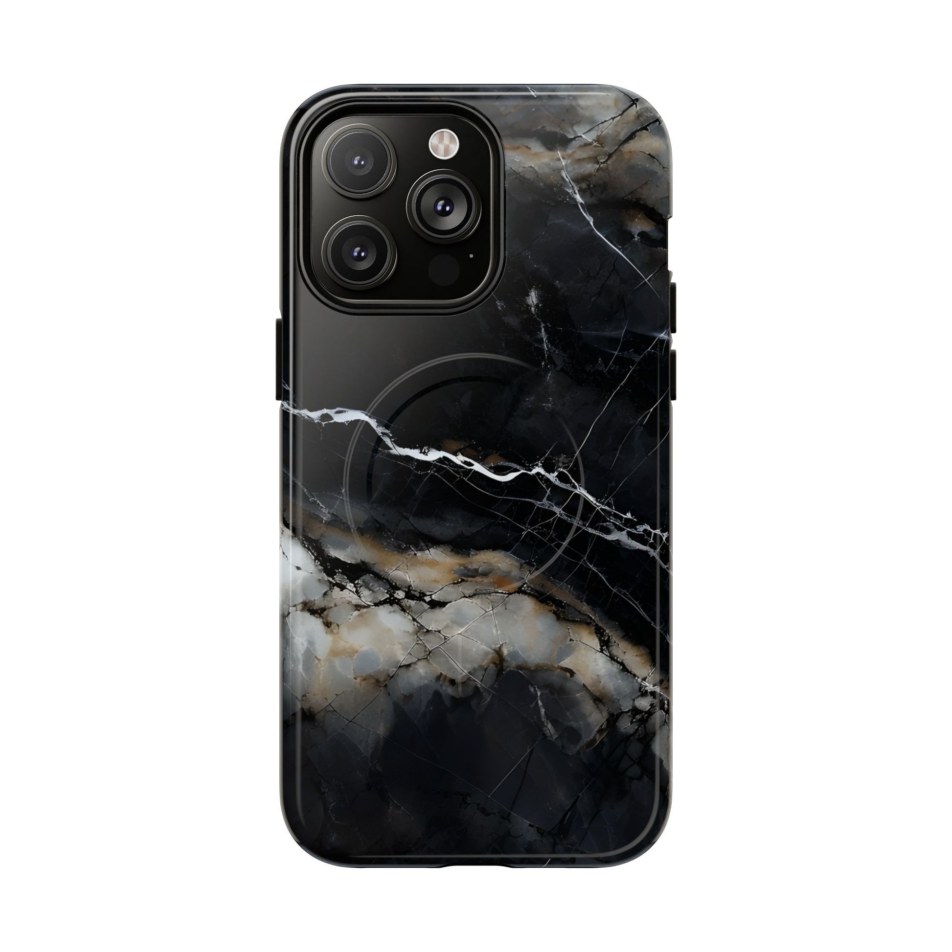 Obsidian Vein iPhone 14 Pro Max MagSafe Phone Case -Black Neutral Marble Design