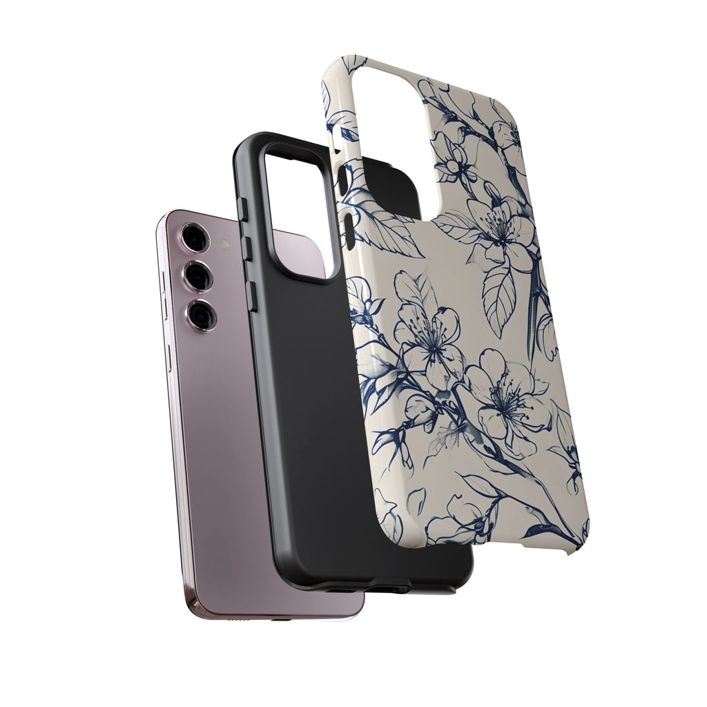 Blossom Sketch - Artistic Blue Floral Samsung Galaxy S23 Plus Tough Phone Case - Hand-Drawn Botanical Design