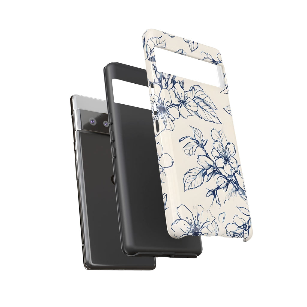 Blossom Sketch - Artistic Blue Floral Google Pixel 6 Pro - Tough Phone Case - Hand-Drawn Botanical Design