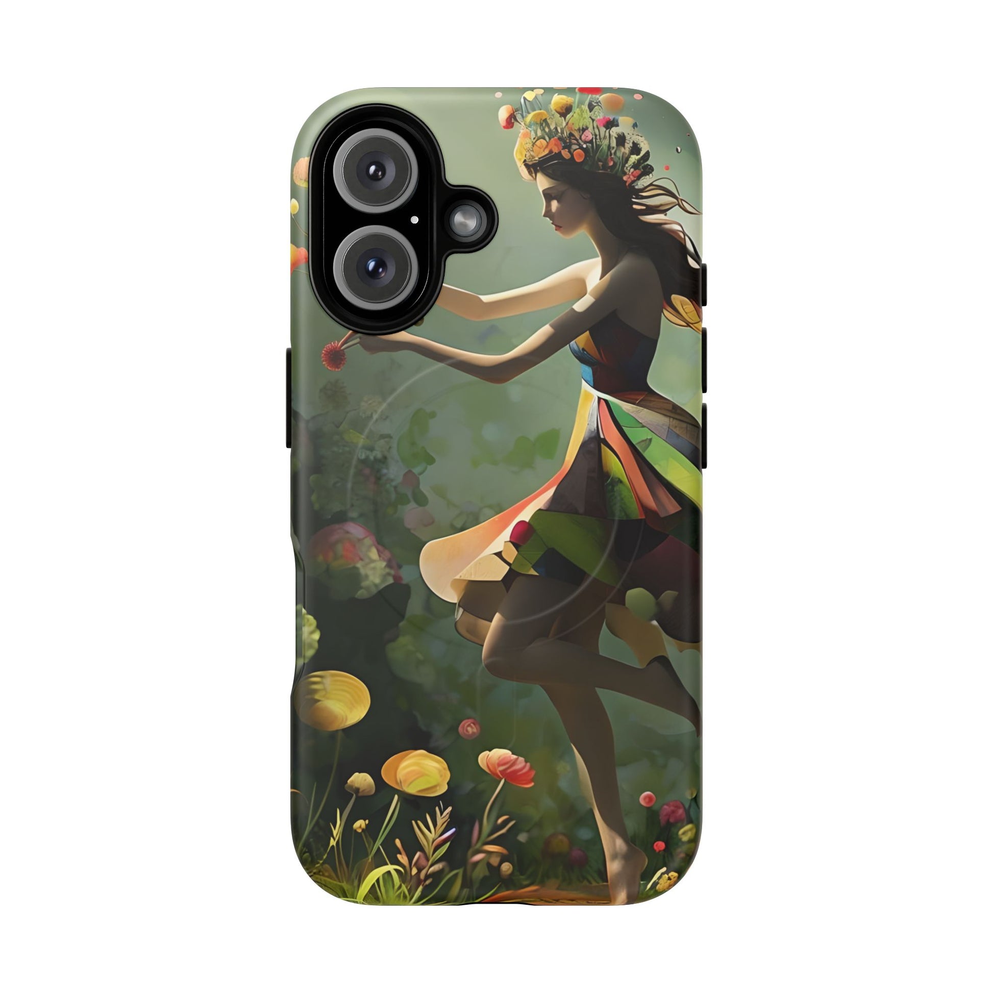 Dancing Wildflower Muse iPhone 16 - Artistic Floral Fantasy Cover - MagSafe Compatible - Whimsical Nature-Inspired Protective Accessory