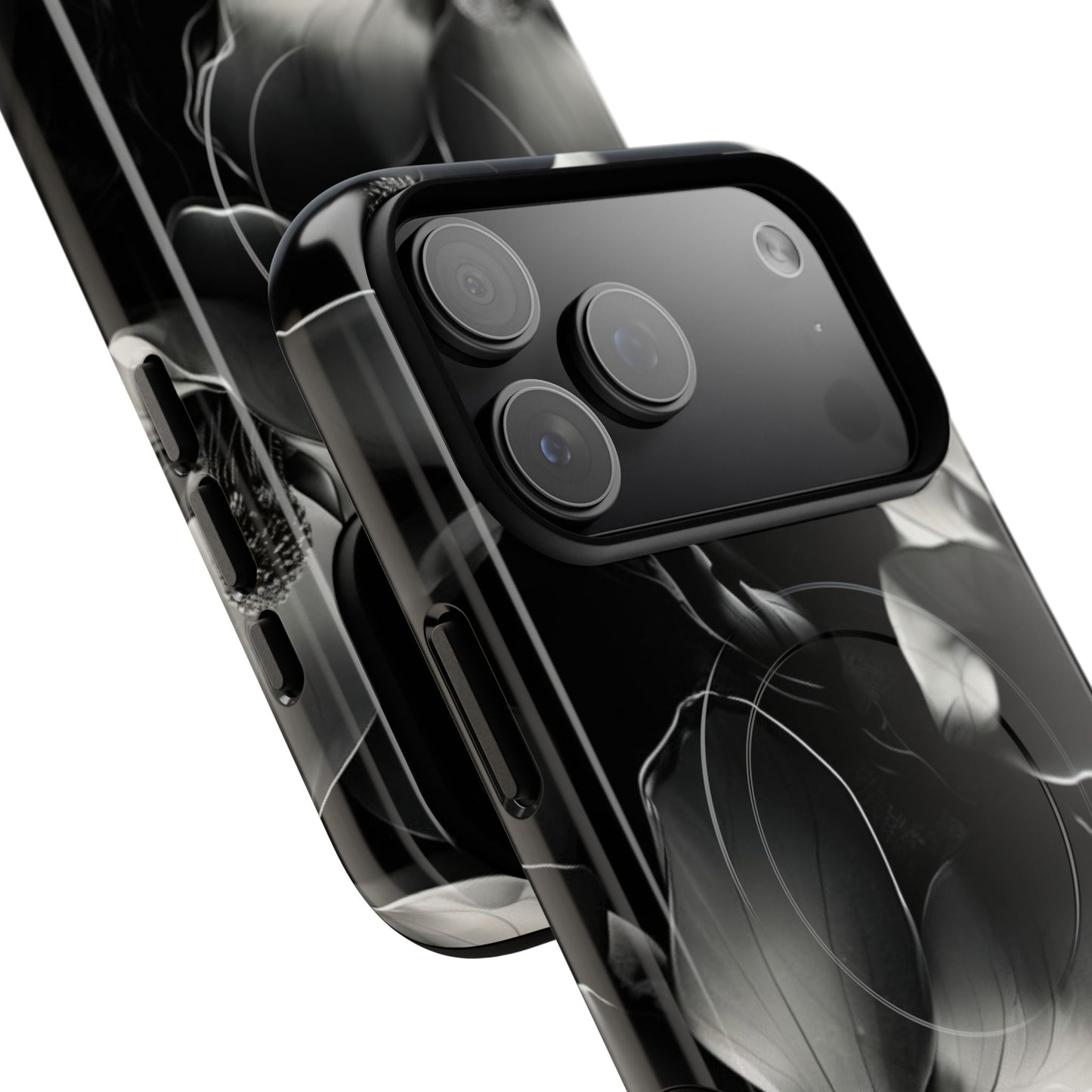 Monochrome Magnolia - Elegant Black & White Floral iPhone MagSafe Phone Case - Artistic Magnolia Design